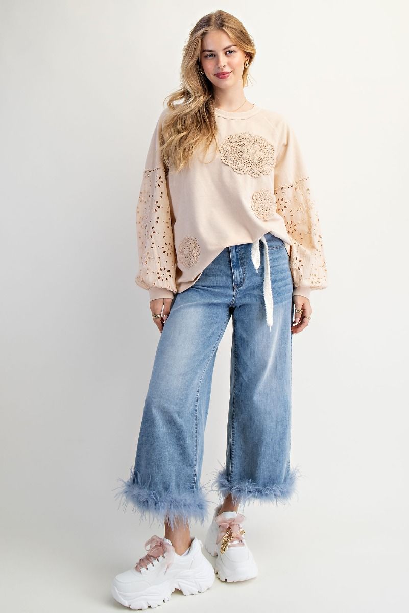 Crochet Eyelet Lace Terry Pullover