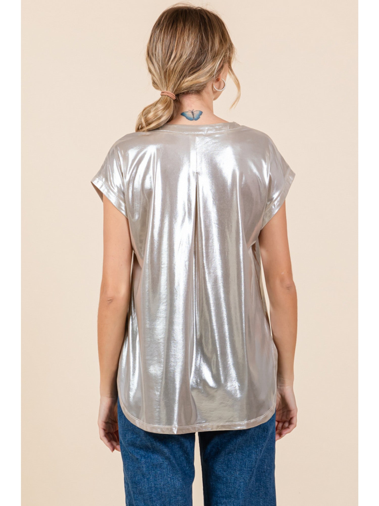 Champagne Glossy Round Neck Top