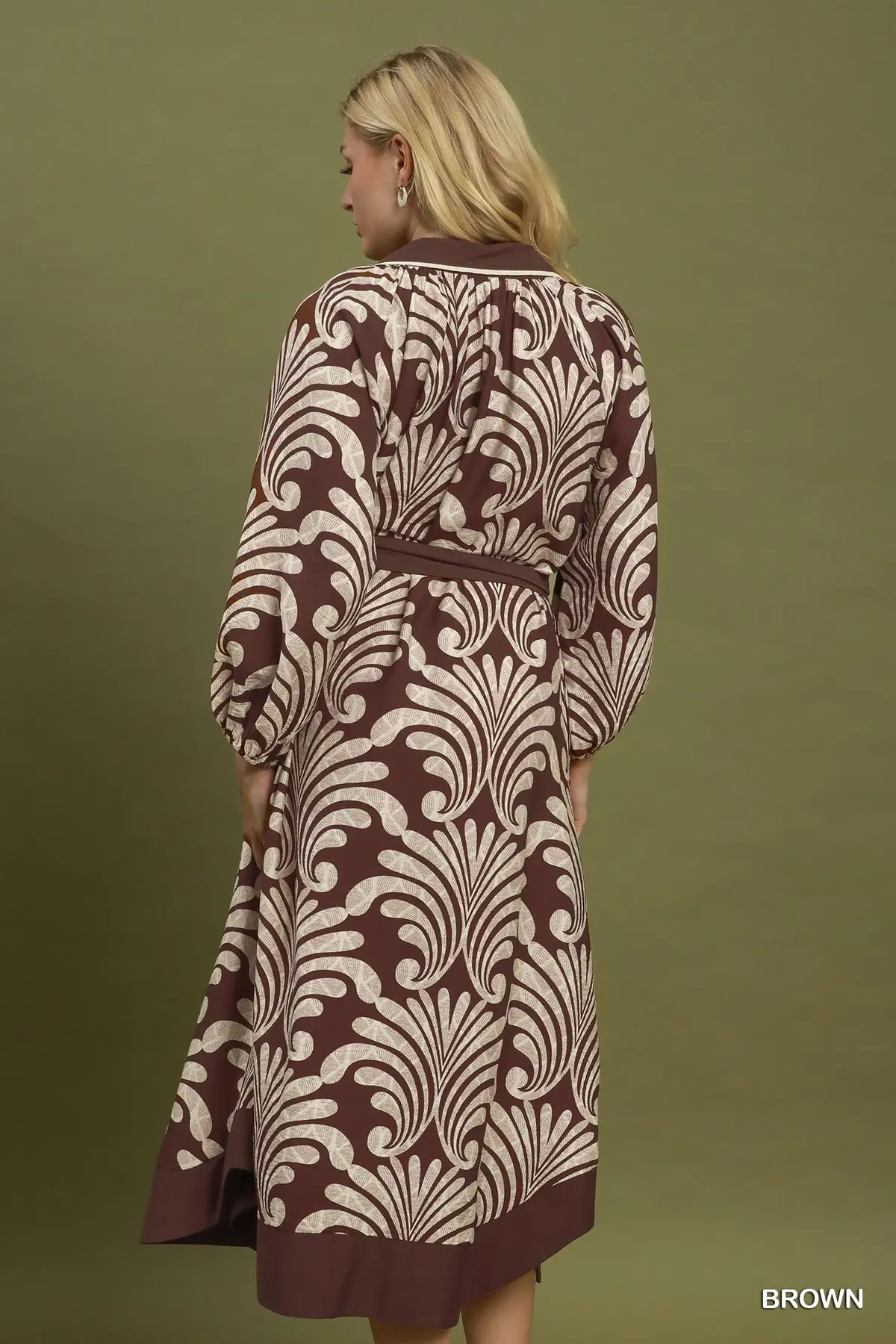 Mocha Botanical Belted Midi Dress 🤎