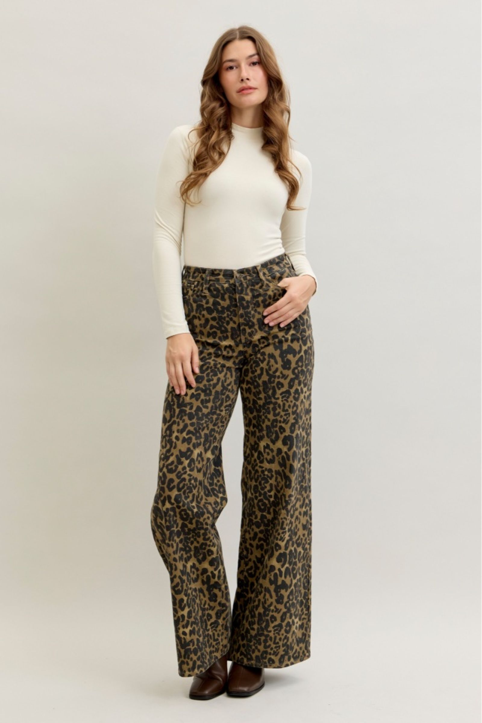 Judy Blue High Waist Retro Wide Leopard Print Jeans