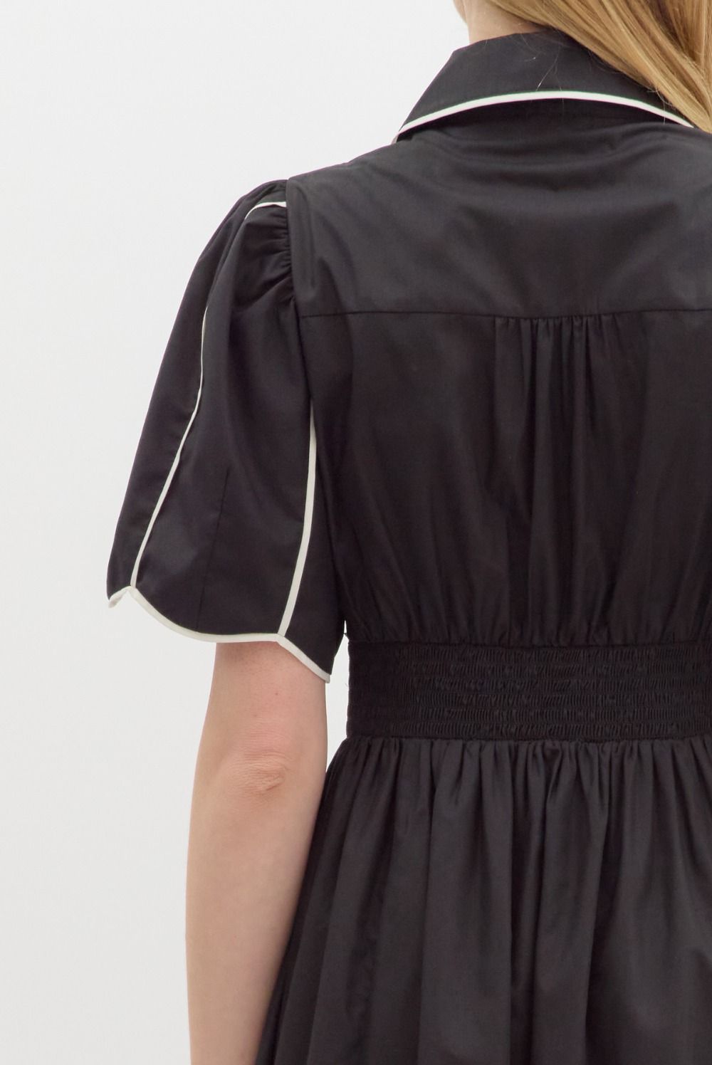 Black w/ White Contrast Trim Midi Dress