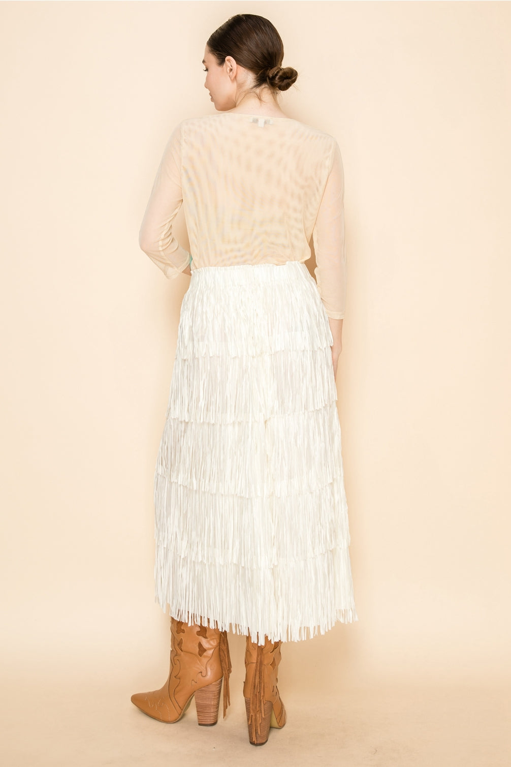 Ivory All Over Fringe Skirt