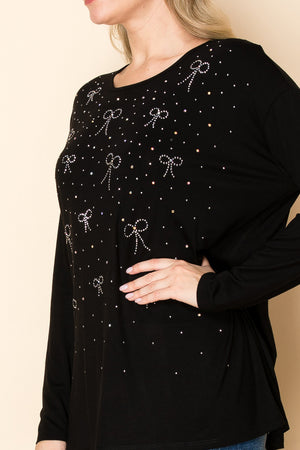 Black Knit Top w/ Rhinestone Bow Details