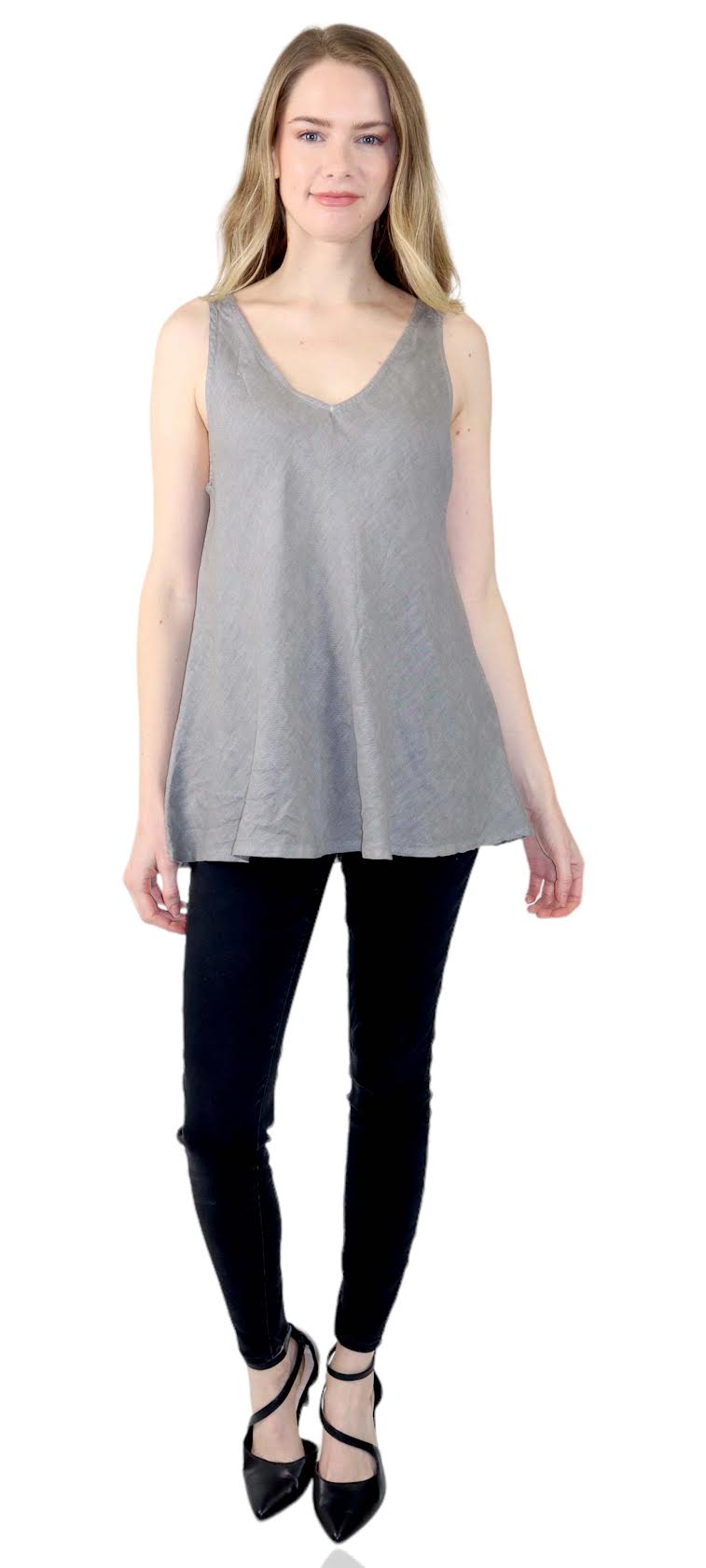 Slate Gray Linen Biased Tank Top