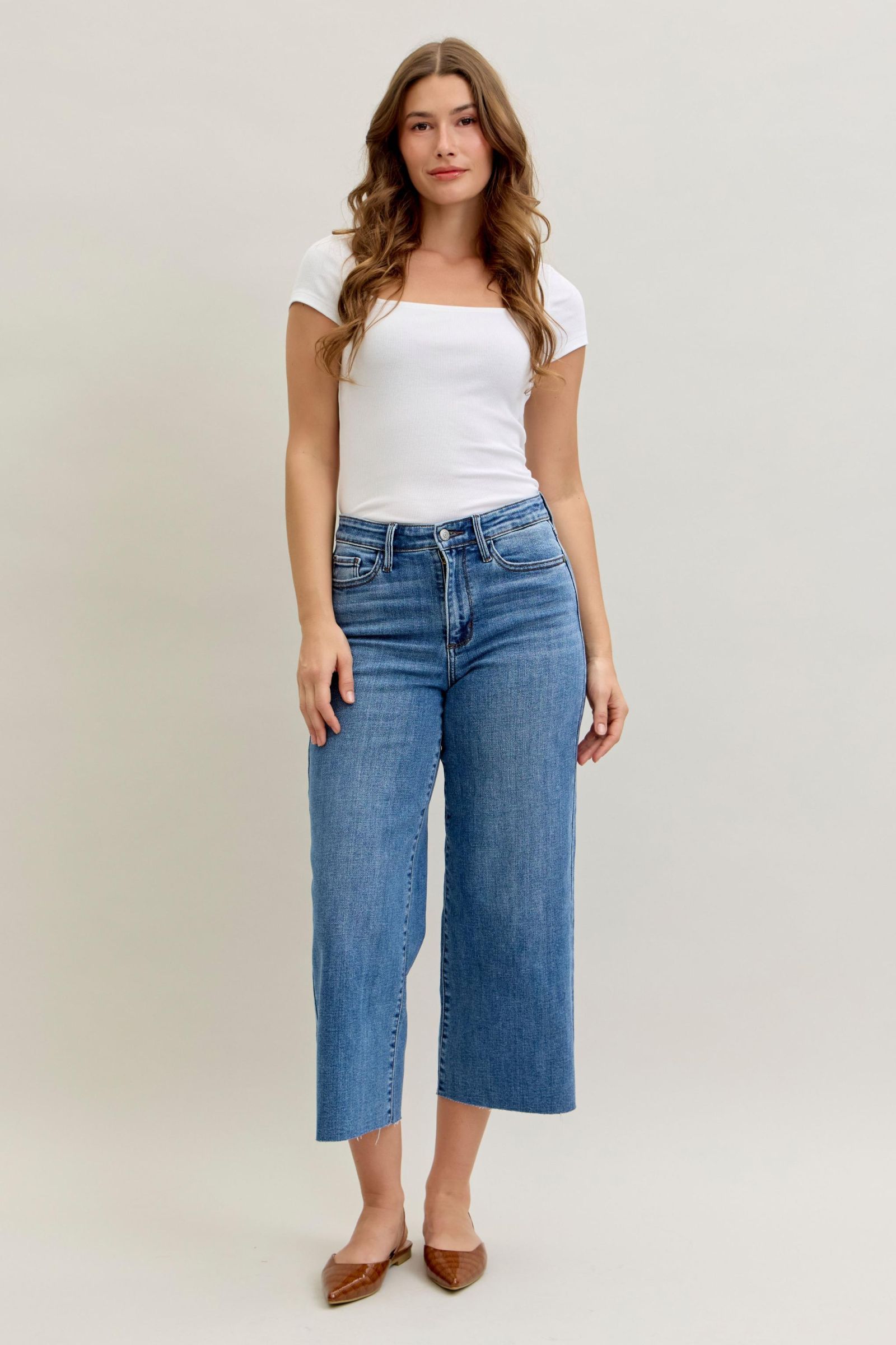 Judy Blue High Waist Crop Jeans w/ Raw Hem