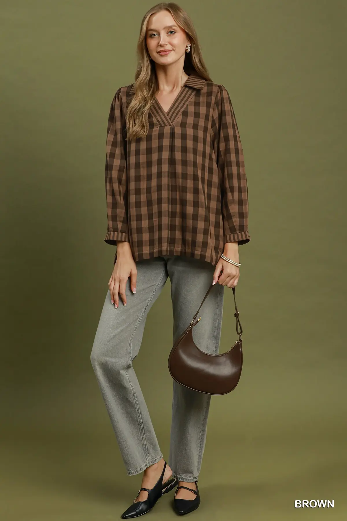 Cocoa Check Collared Blouse 🤎