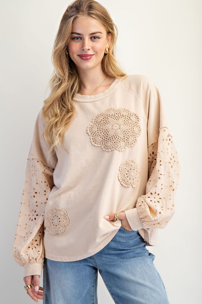 Crochet Eyelet Lace Terry Pullover