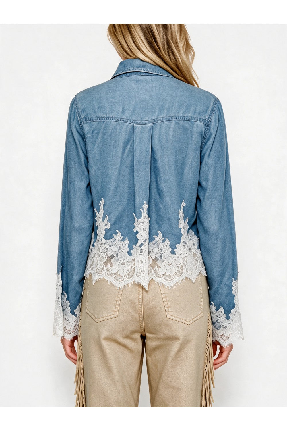 Lace & Chambray Button-Down Shirt 🤍