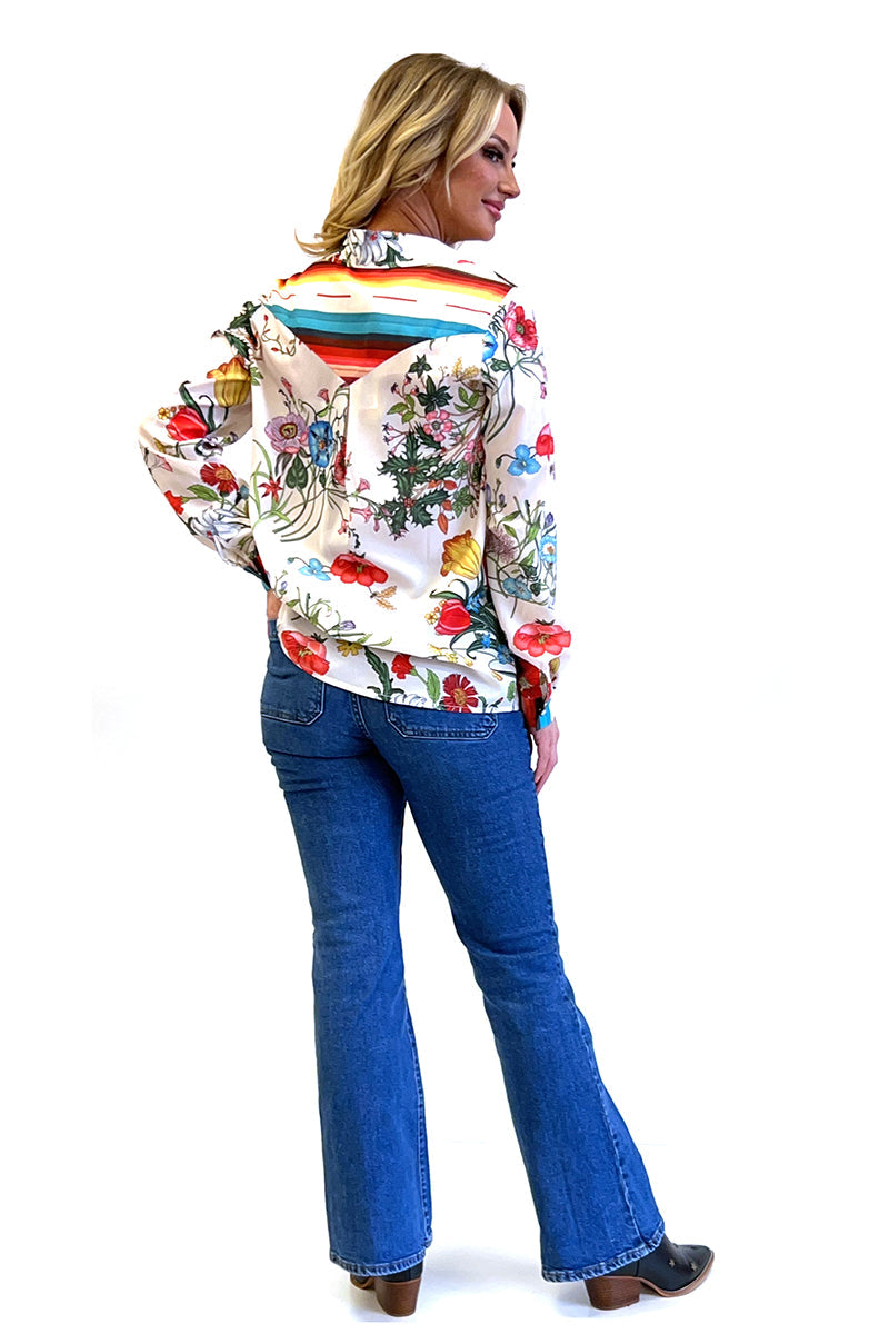 Fiesta Floral Long Sleeve Pearl Snap Top