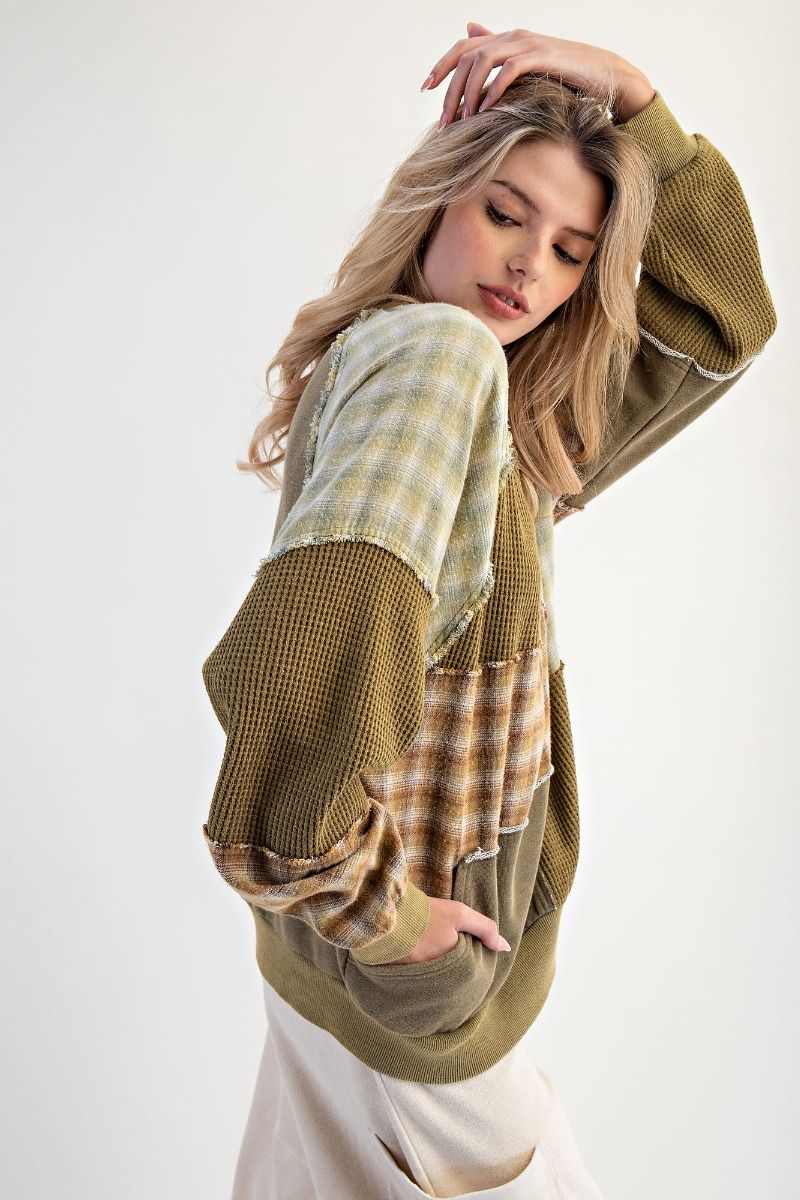 Olive Patchwork Mineral Wash Pullover