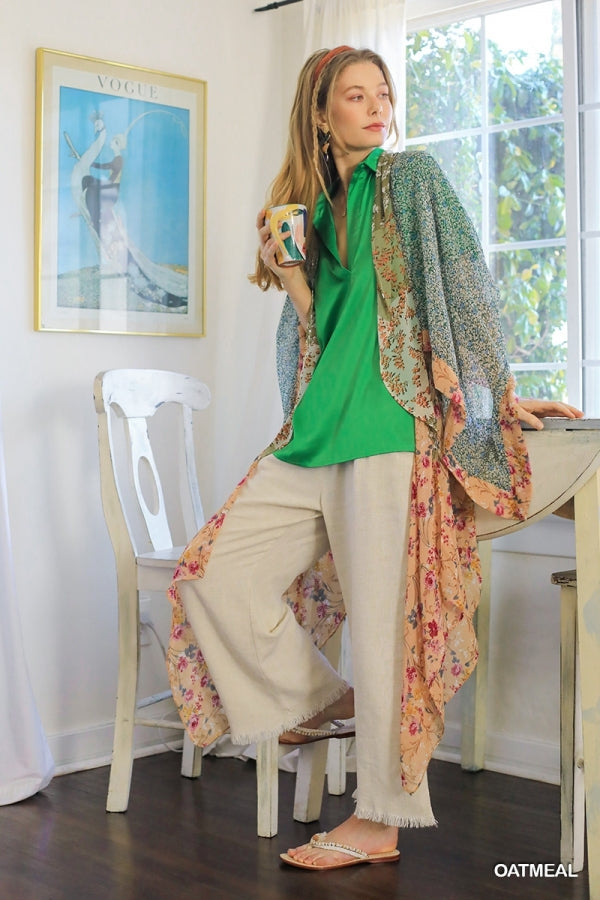 Oatmeal Linen Blend Pant w/ Elastic Waist