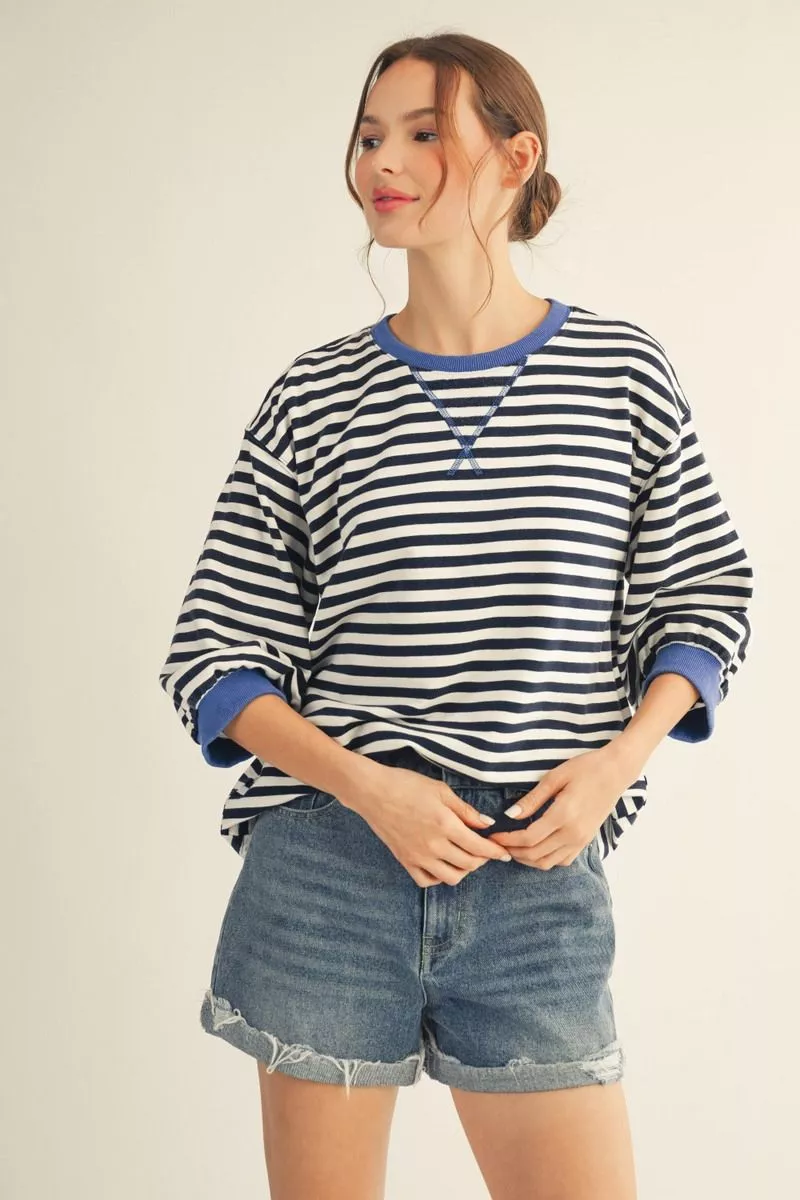 Easy Days Navy/White Striped Cotton Top π