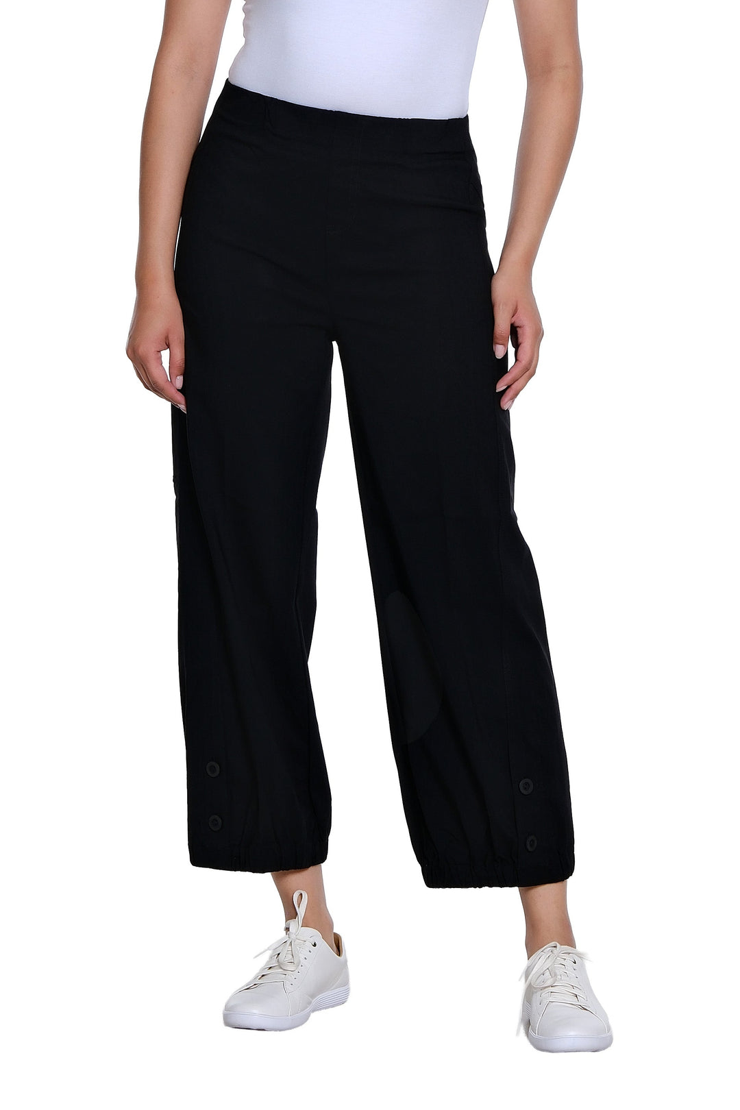 Black Elastic Waist Pant w/ Crop Wide Leg