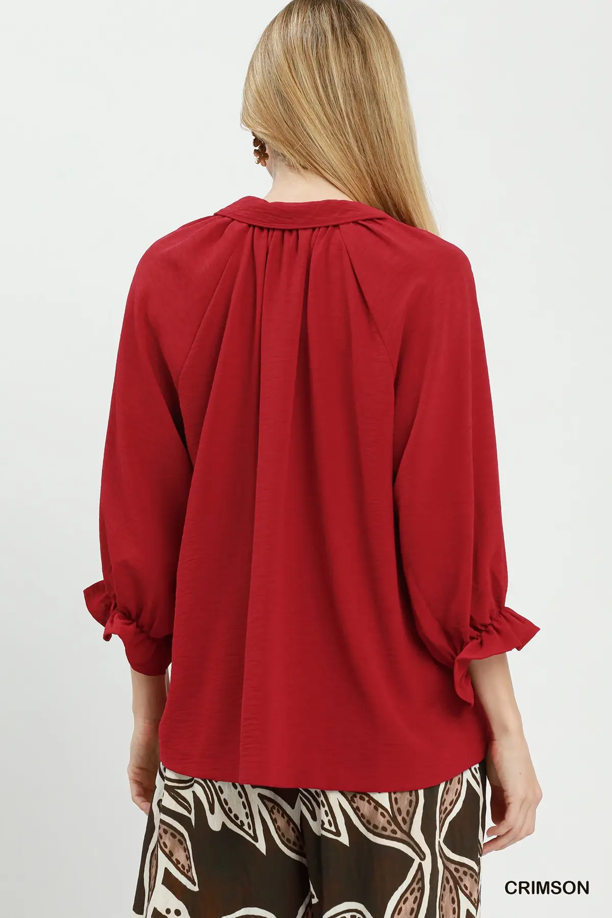 Red Charm Ruffle Sleeve Blouse