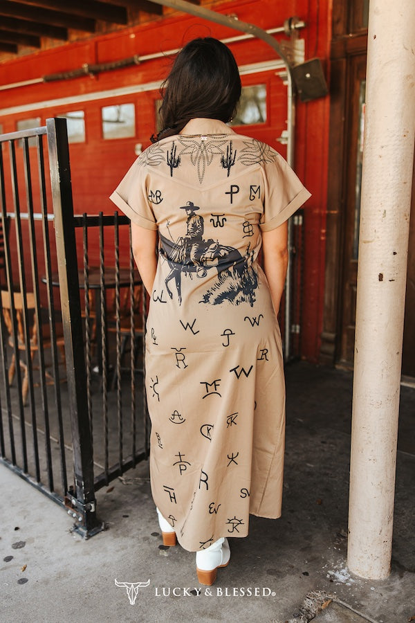 Camel Brands & Cactus Maxi Shirt Dress