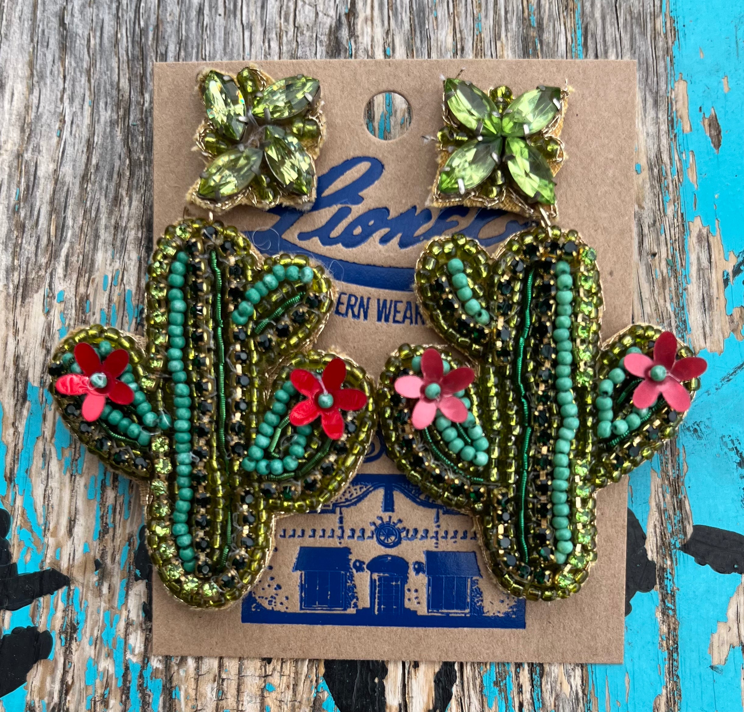 Beaded & Crystals Cactus Earrings