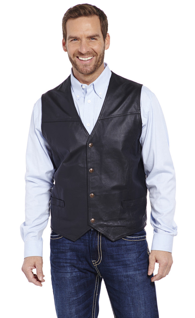 Men's Black Leather Western Vest