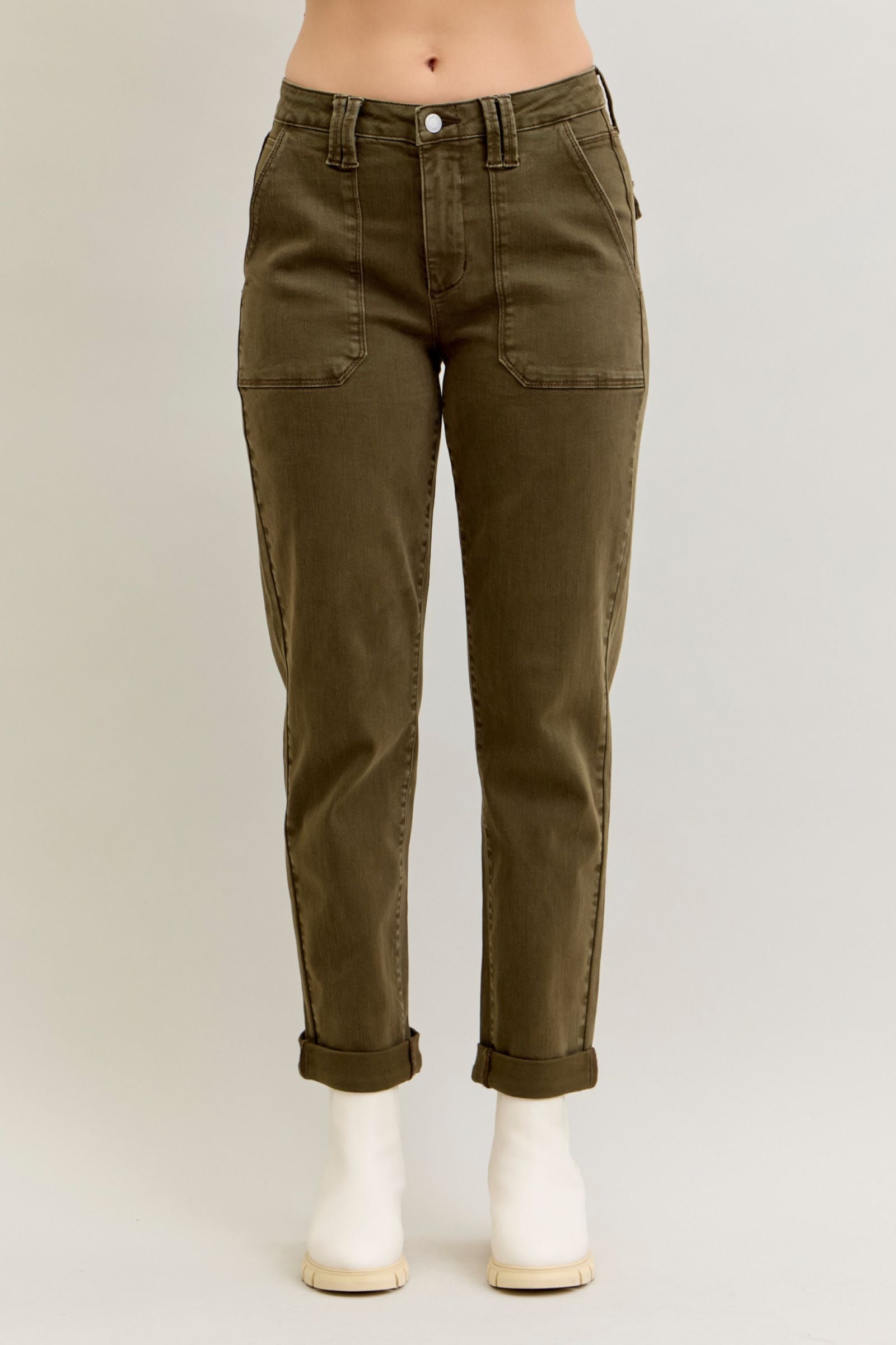 High Waist Dark Forest Garment Dyed Cuffed Jean by Judy Blue