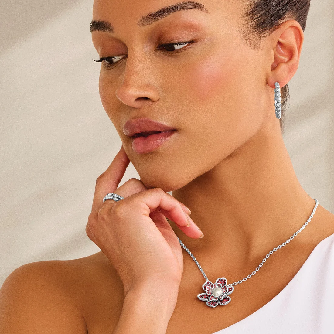 Everbloom Pearl/Ruby Necklace