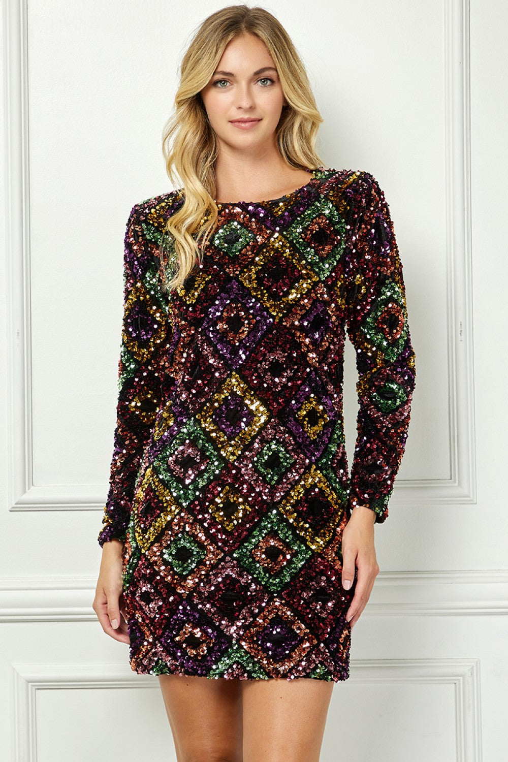 Jewel Tones All Over Sequin Mini Dress