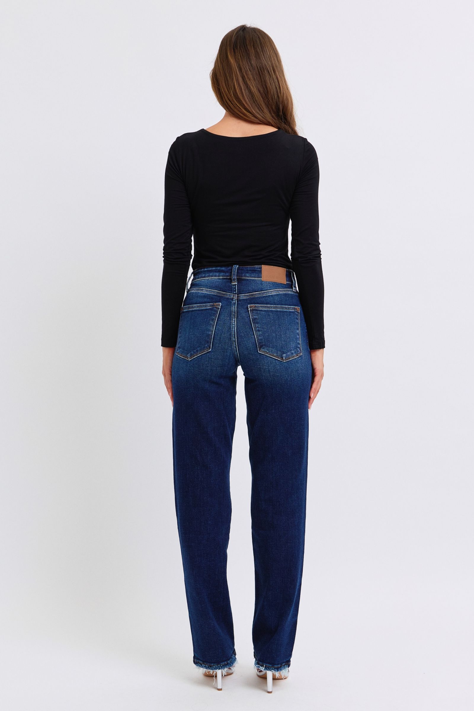 Judy Blue Mid Rise Straight Leg Jeans w/ Fray Hem