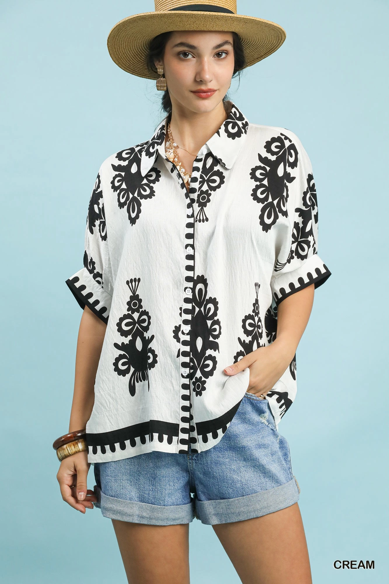 Black & White Riviera Button Down Top