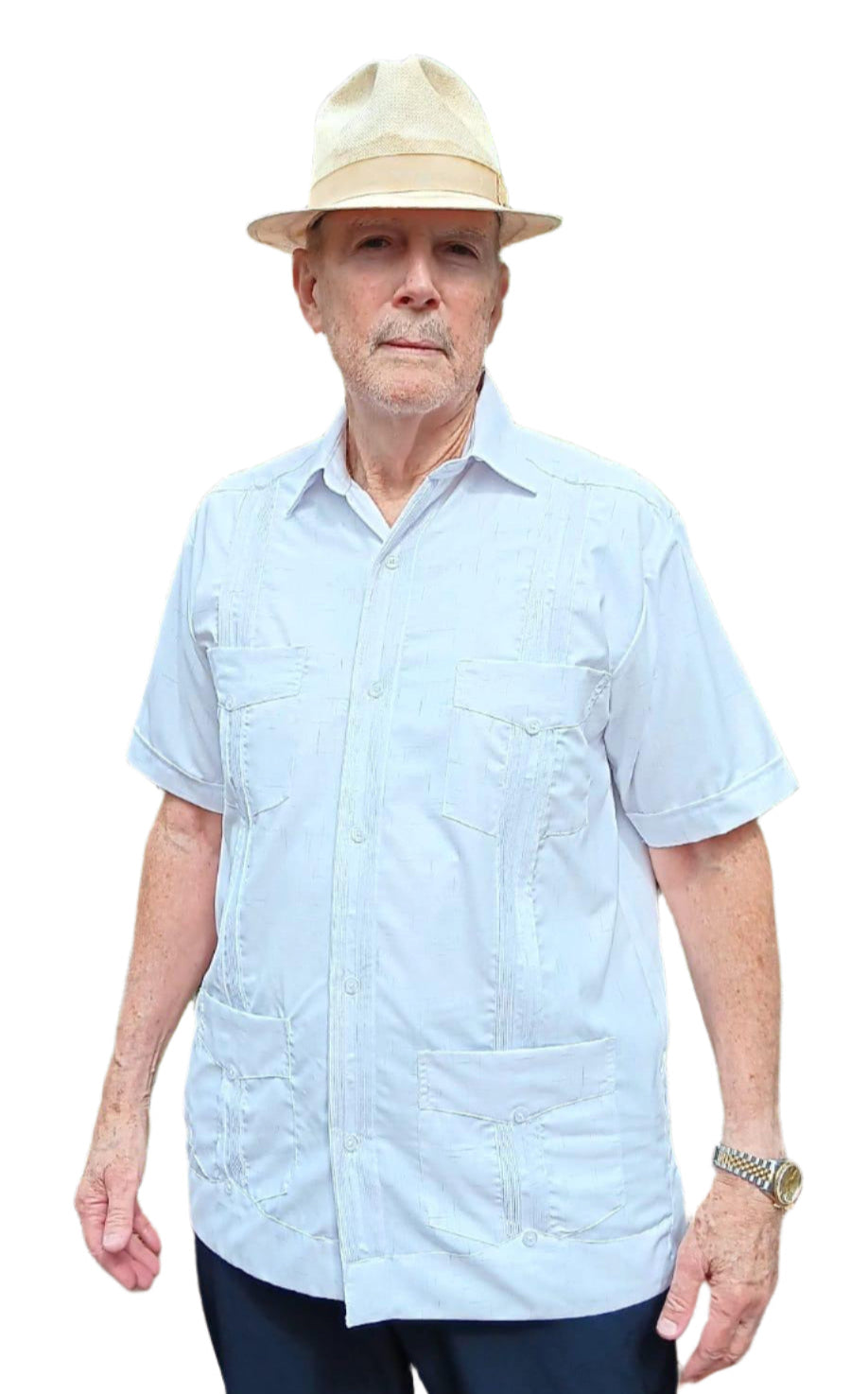 Linen Look White Short Sleeve Guayabera 1XL