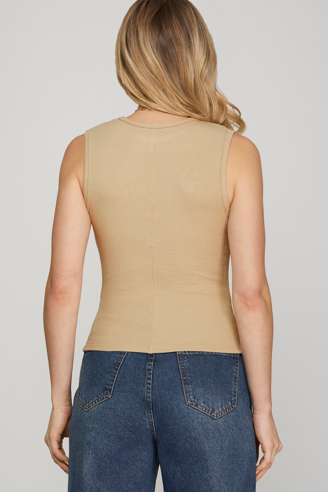Taupe Sleeveless Knit Rib Tank Top