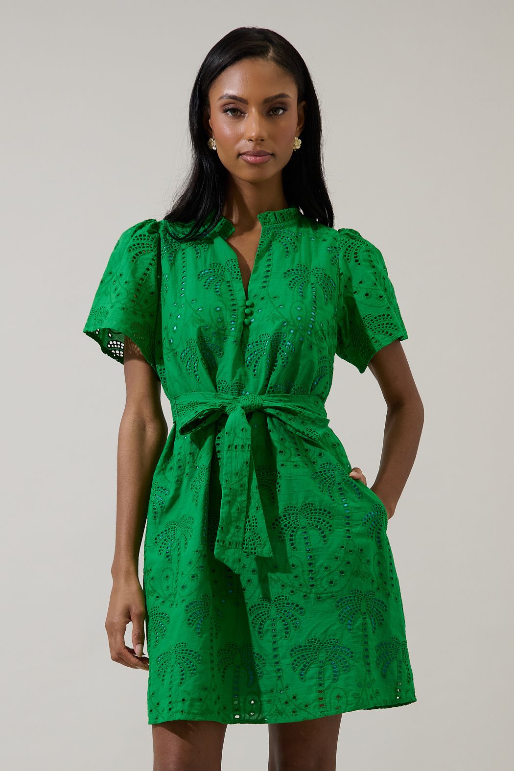 Emerald Palm Eyelet Dress