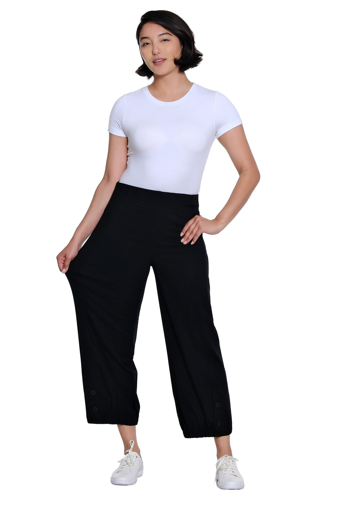 Black Elastic Waist Pant w/ Crop Wide Leg