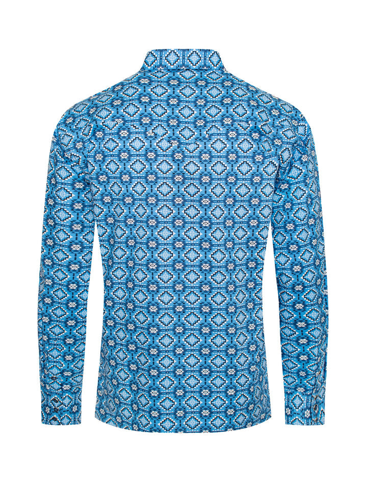 SHADES OF BLUE TRIBAL PRINT WESTERN SHIRT