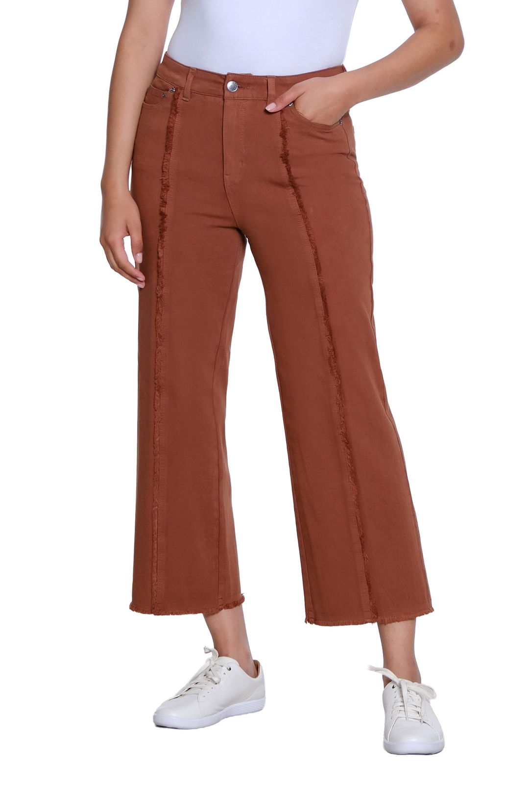 Cocoa Brown Crop Jean w/ Front Fringe Seam by Slimsation