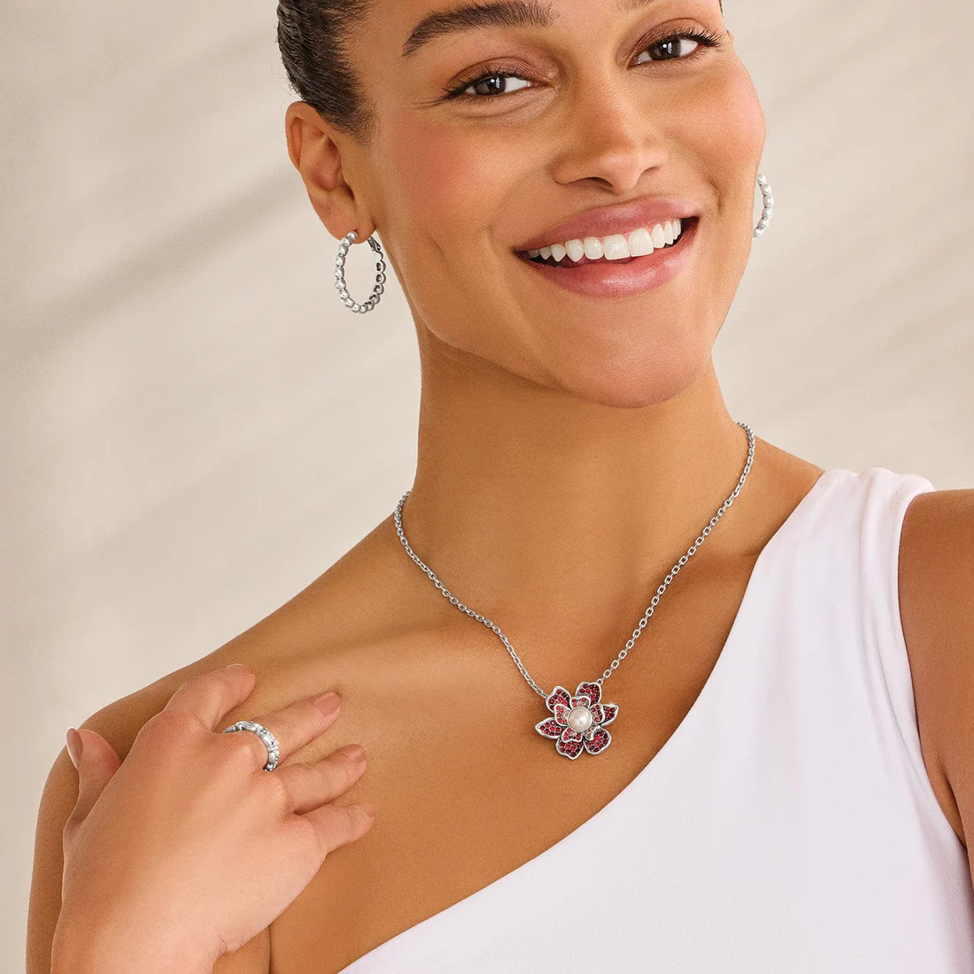 Everbloom Pearl/Ruby Necklace
