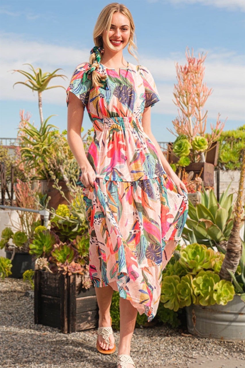 Tropical Paradise Fuchsia Mix Smocked Maxi Dress