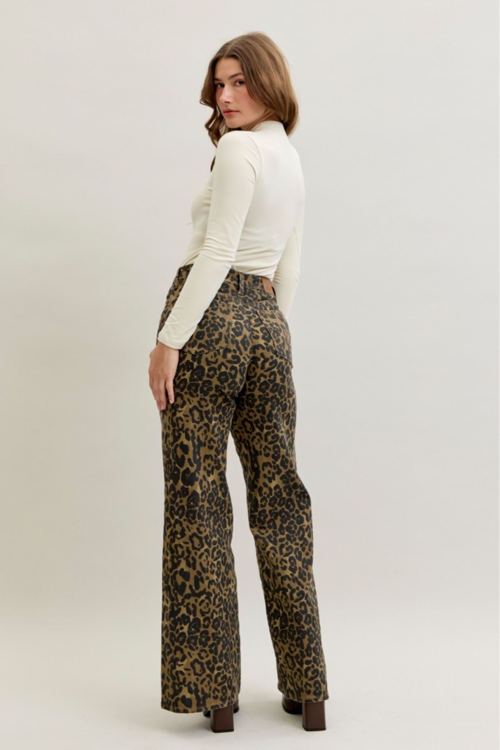 Judy Blue High Waist Retro Wide Leopard Print Jeans