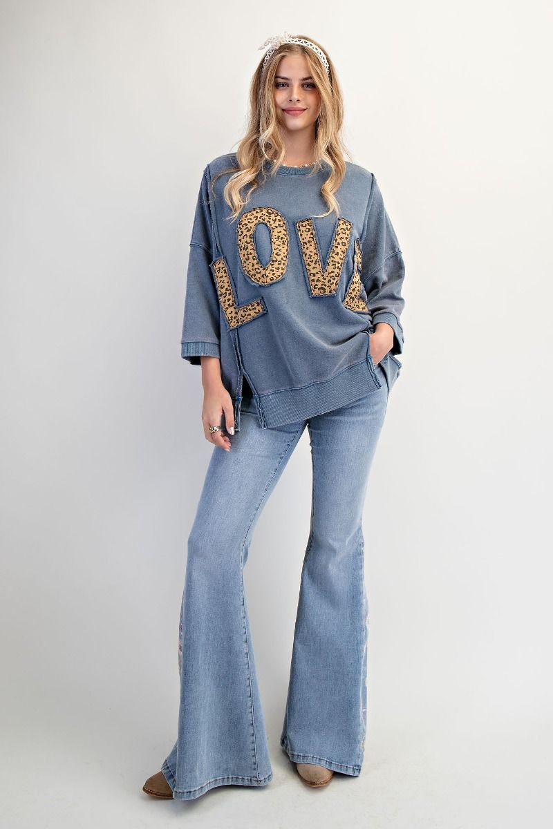 Denim w/ Leopard Love Patch Pullover