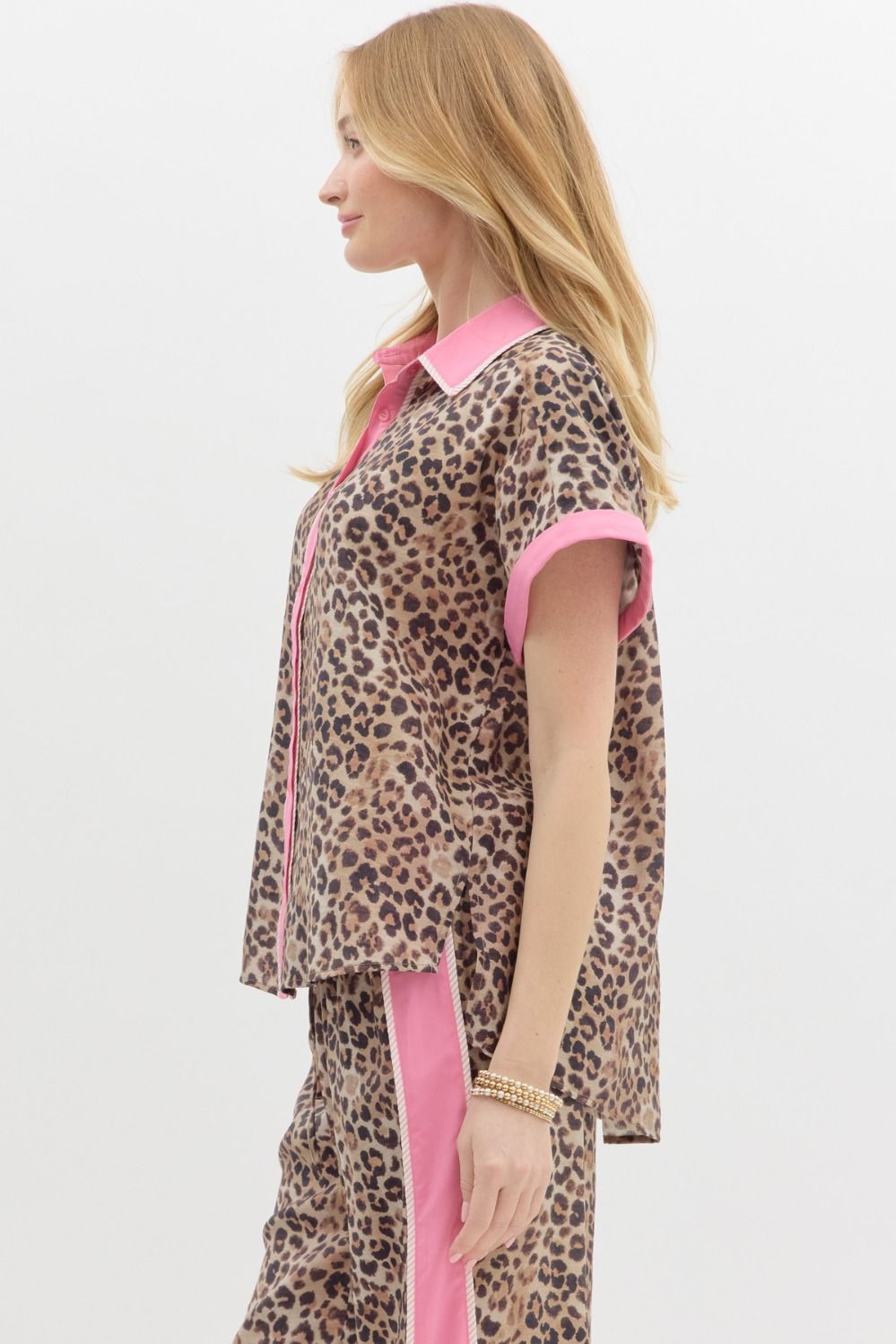 Leopard Top & Pant Set w/ Pink Trim