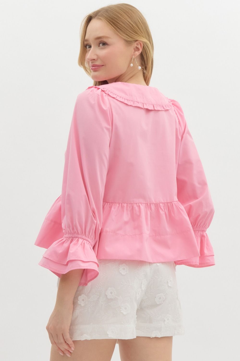 Pink Peter Pan Collared Peplum Top