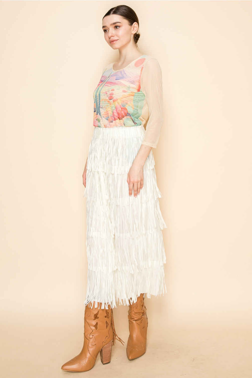 Ivory All Over Fringe Skirt