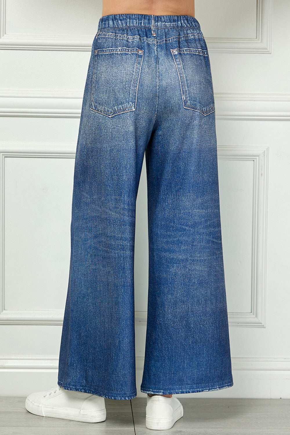Denim Look Soft Pull On Wide Leg Pants