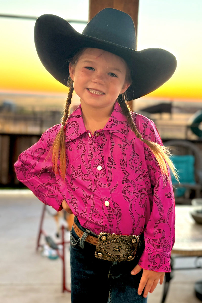Mini Me Boot Scootin Hot Pink Little Girl's Western Top