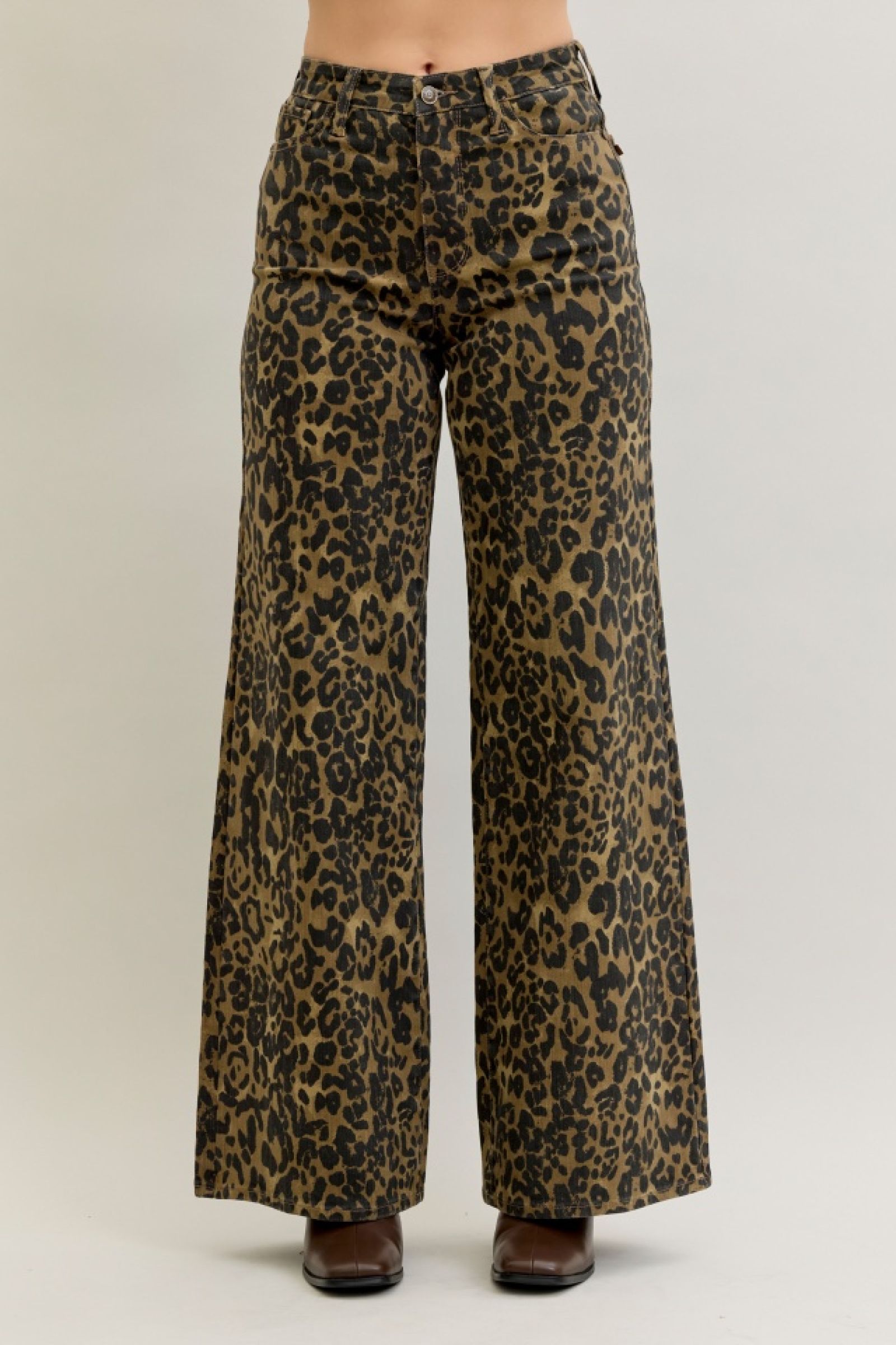 Judy Blue High Waist Retro Wide Leopard Print Jeans