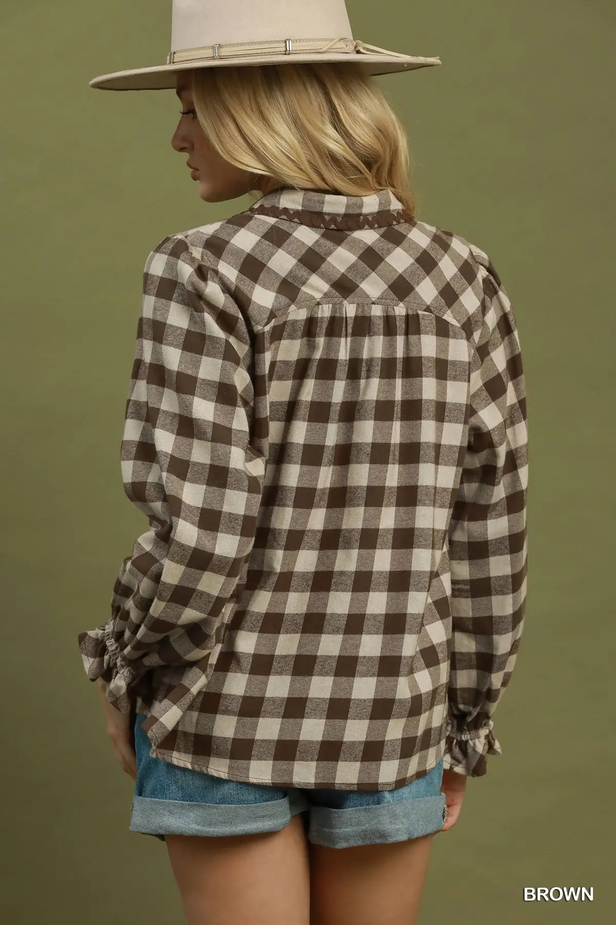 Brown & Cream Gingham Charm Ric-Rac Trim Blouse