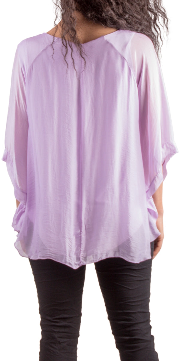 Lavender Round Neck Silk Top w/ Bell Sleeves
