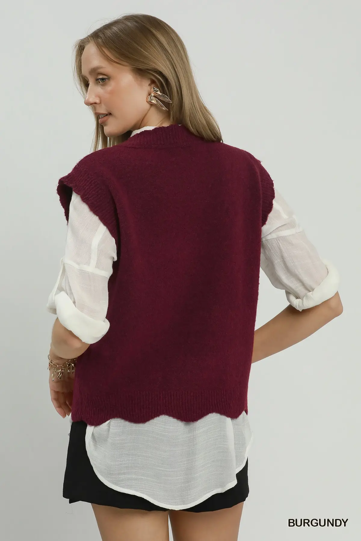 Burgundy Scallop Knit Sweater Vest 🍷