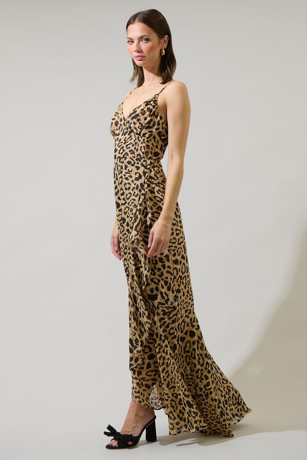 Leopard Print Ruffle Maxi Dress
