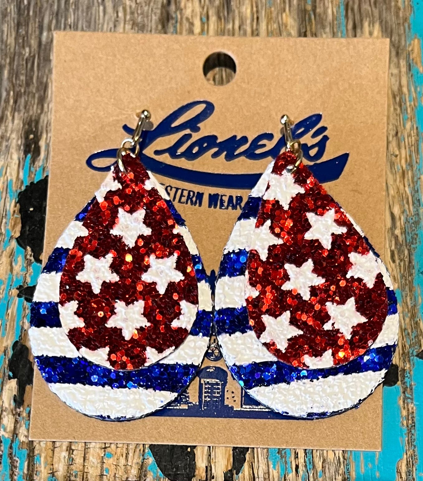 Double Teardrop Glitter Patriotic Earrings