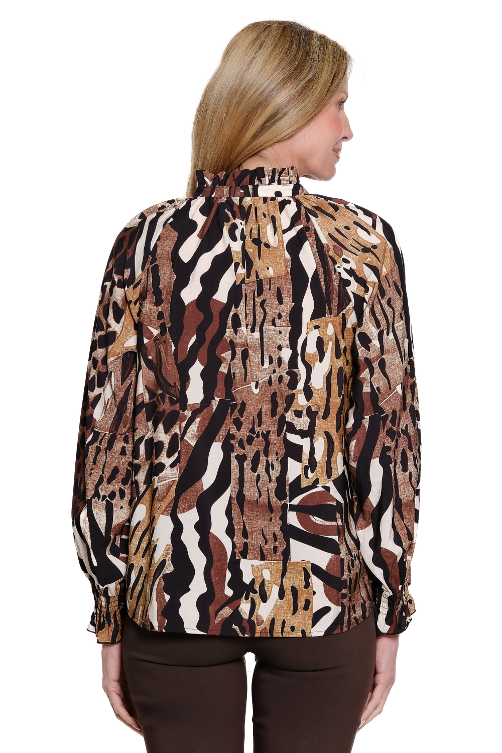 Leopard Print Ruffle Collar Button Front Top by Multiples
