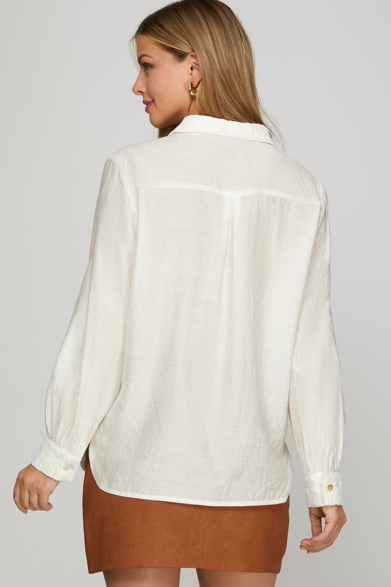Off White Lace Front Classic Button Down Shirt