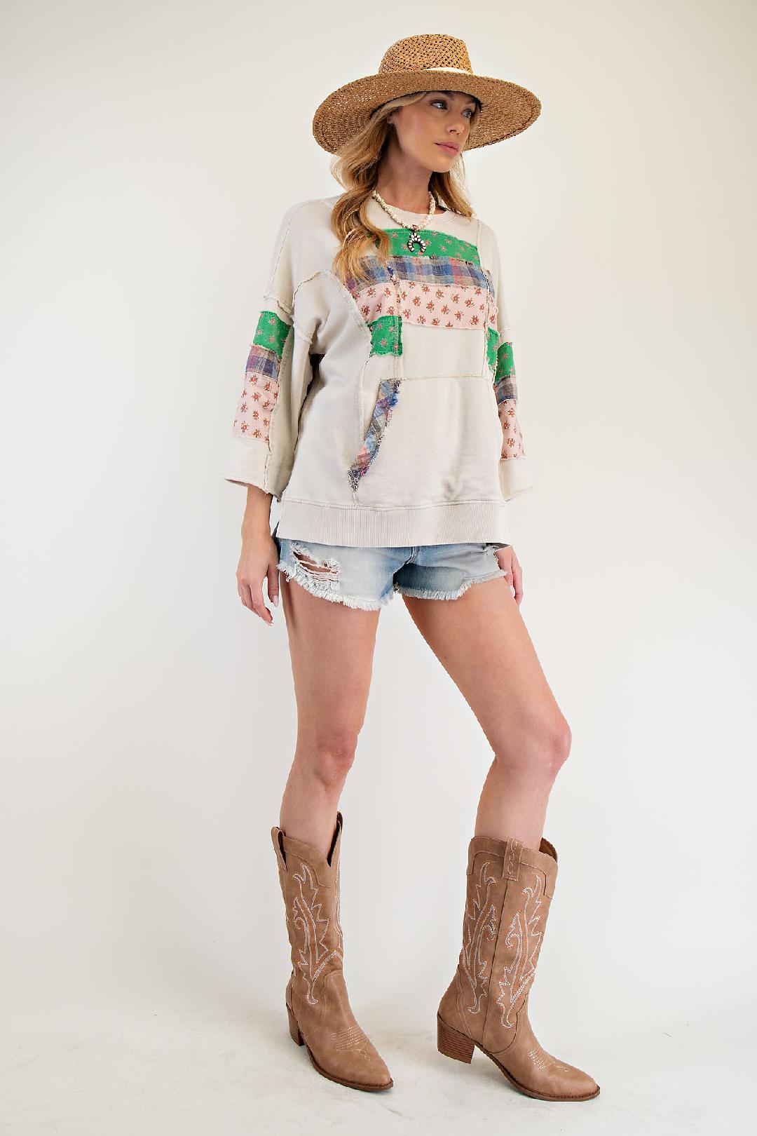 Rustic Roads Patchwork Knit Pullover